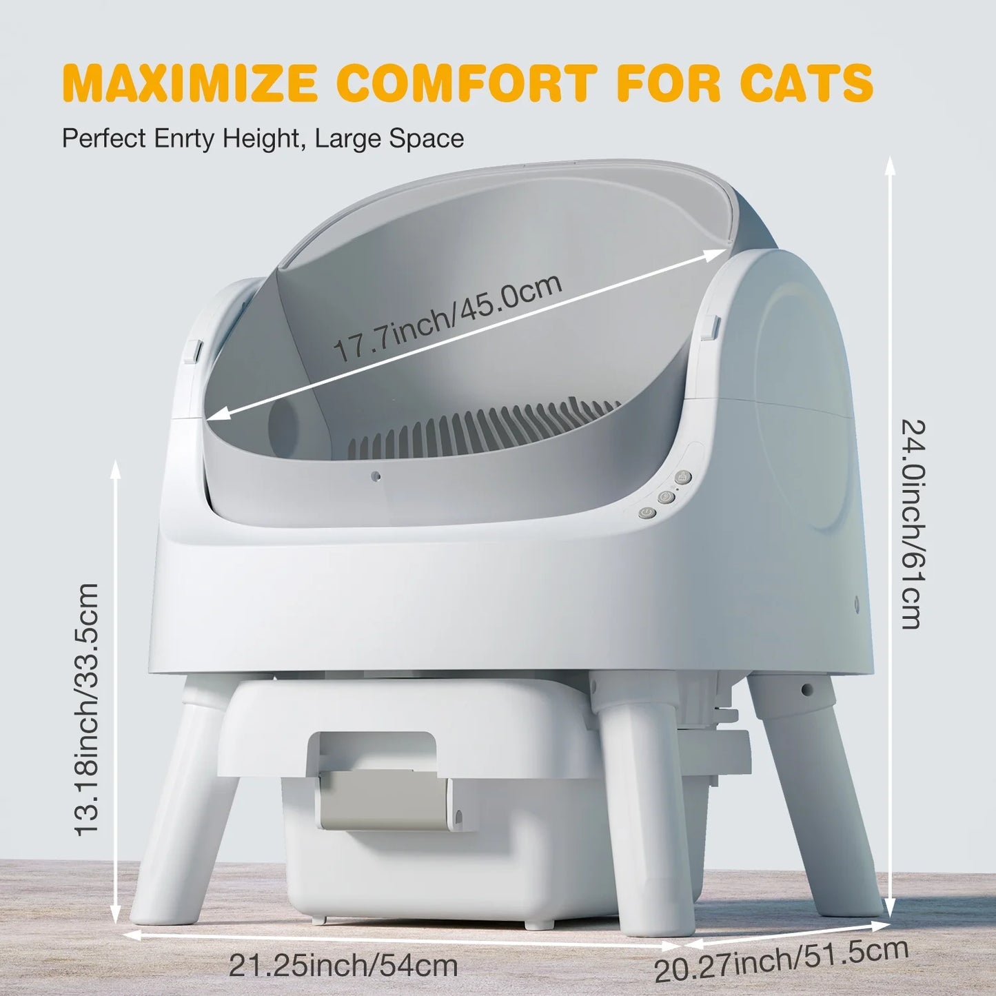 Large Open-Top Automatic Cat Litter Box Self Cleaning with Safety Protection, Mat and Trash Bags Included