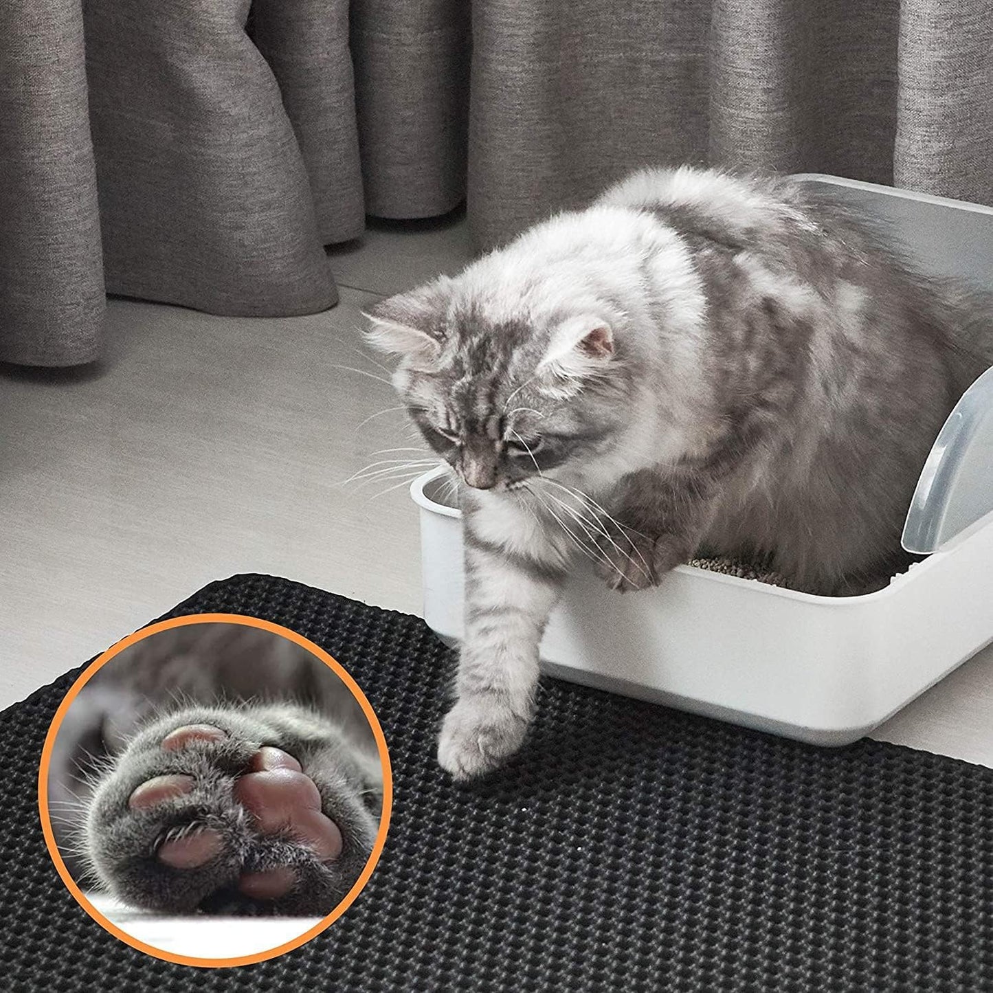 Cat Litter Mat Litter Box Mat, EVA Honeycomb Double Layer Design, Urine & Waterproof, Scatter Control Kitty Litter Mat, Less Waste, Easier to Clean,Washable, Black