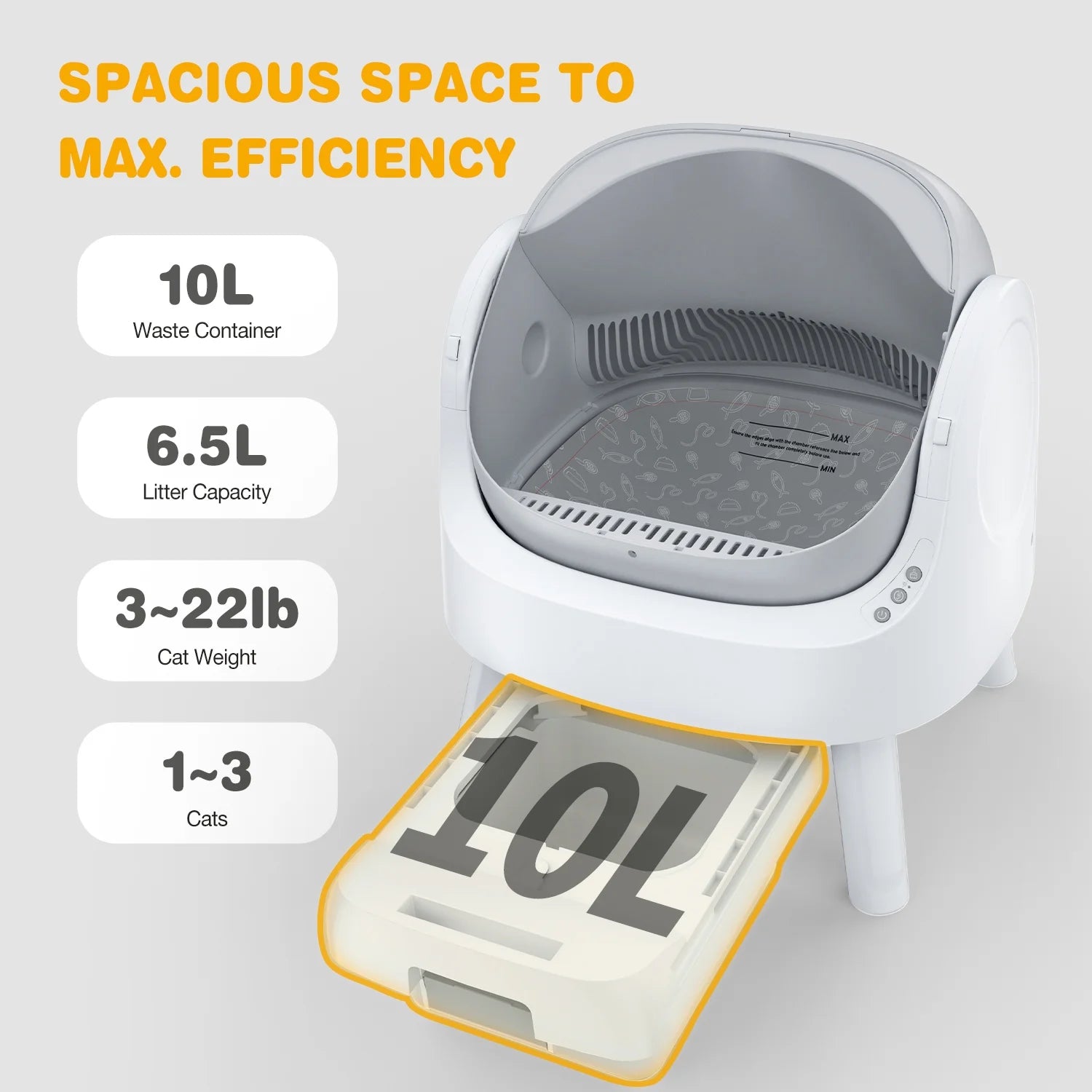 Large Open-Top Automatic Cat Litter Box Self Cleaning with Safety Protection, Mat and Trash Bags Included
