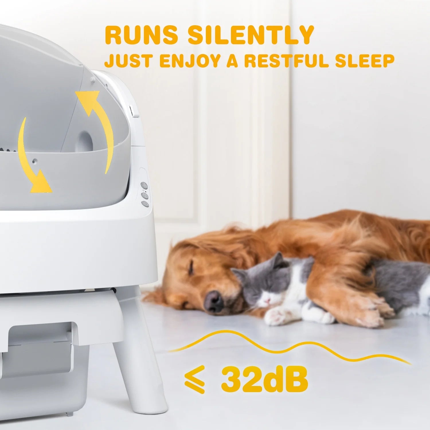 Large Open-Top Automatic Cat Litter Box Self Cleaning with Safety Protection, Mat and Trash Bags Included
